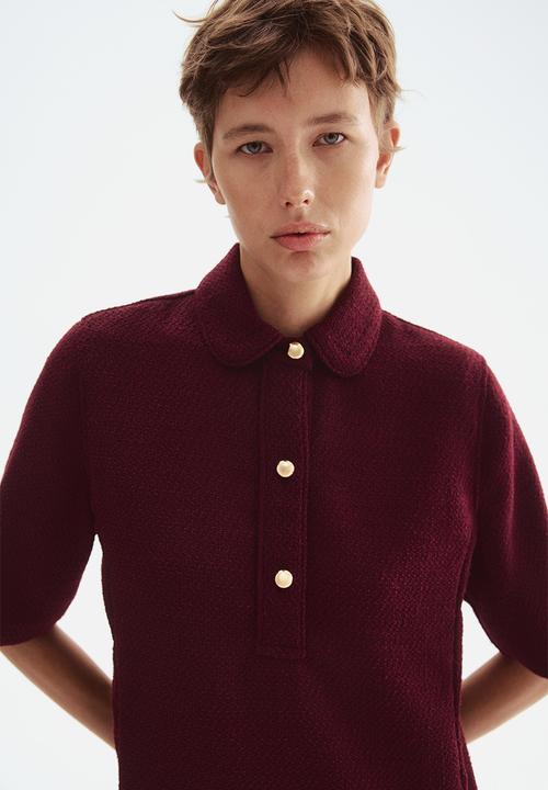 H&M - Collared bouclé dress - burgundy