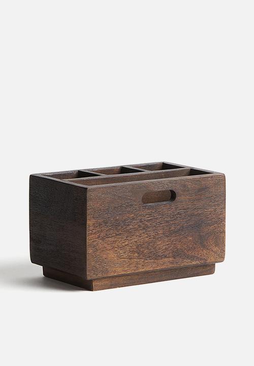 H&M - Mango wood cutlery holder - brown