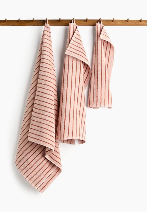 H&M - Striped bath towel - light pink terracotta striped 