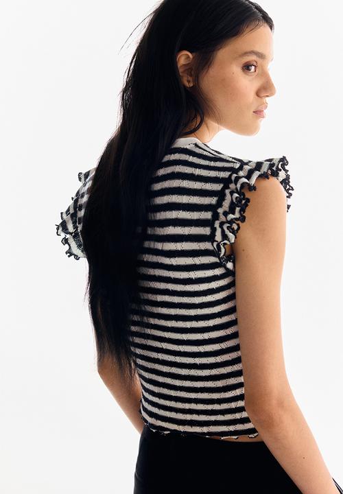 H&M - Flutter-sleeved top - white & black striped
