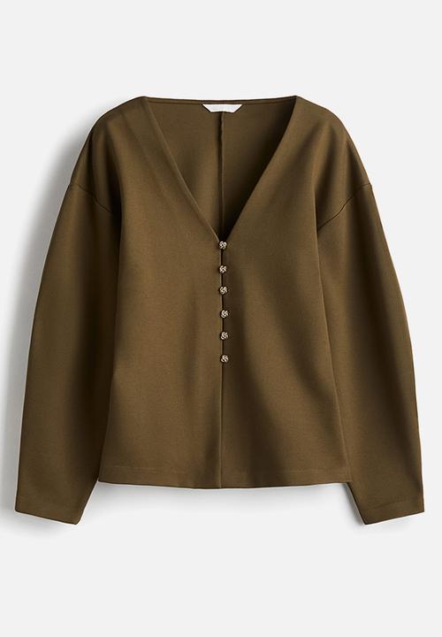 H&M - Waisted cardigan - dark khaki green