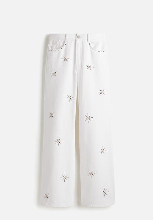 H&M - Studded wide ultra high jeans - white