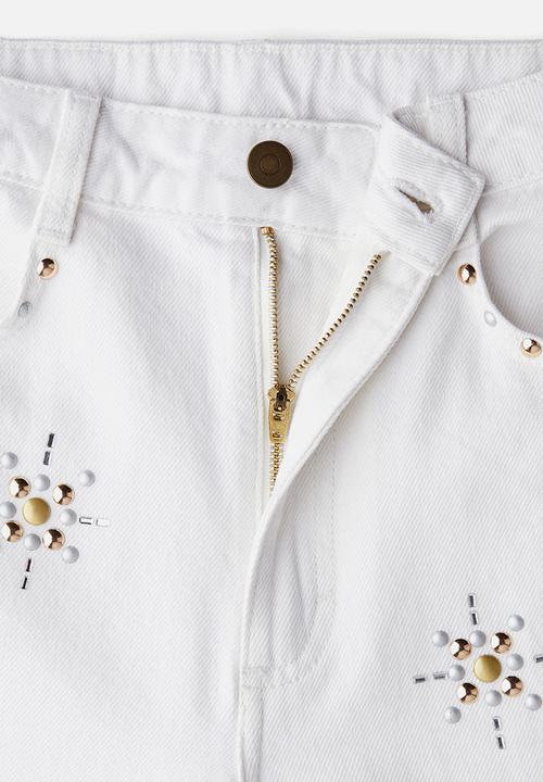H&M - Studded wide ultra high jeans - white