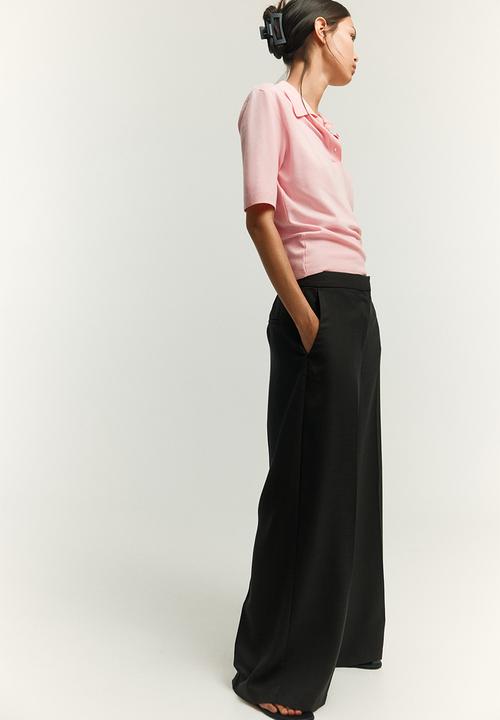 H&M - Fine-knit polo shirt - light pink
