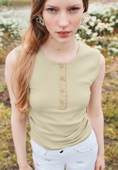 H&M - Draped vest top - light khaki green