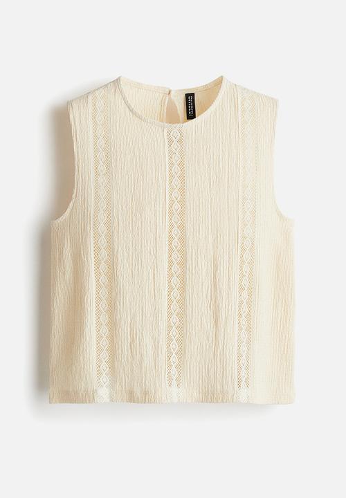 H&M - Crinkled lace-detail blouse - light beige