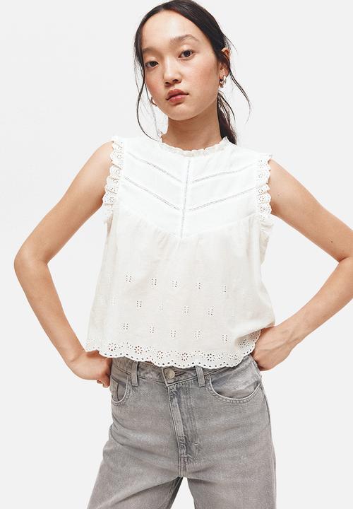 Frill-trimmed vest top - white - 1307407001