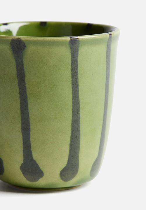 H&M - Drip-glazed stoneware mug - green/patterned