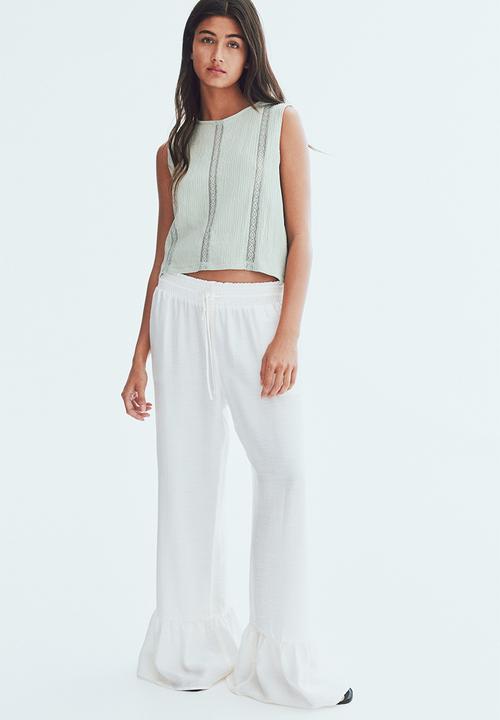 H&M - Crinkled lace-detail blouse - light green 