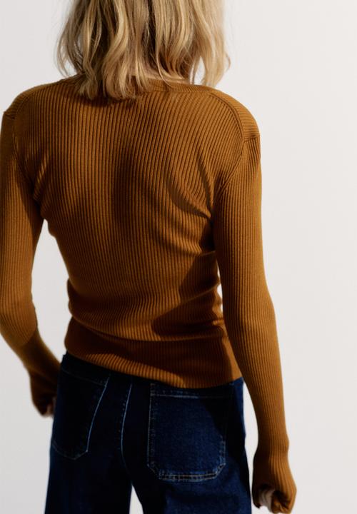 H&M - Rib-knit top - light brown