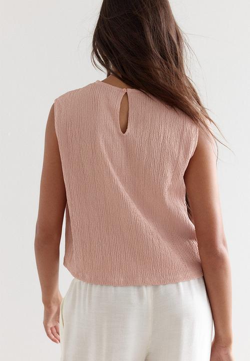 H&M - Crinkled lace-detail blouse - peach pink