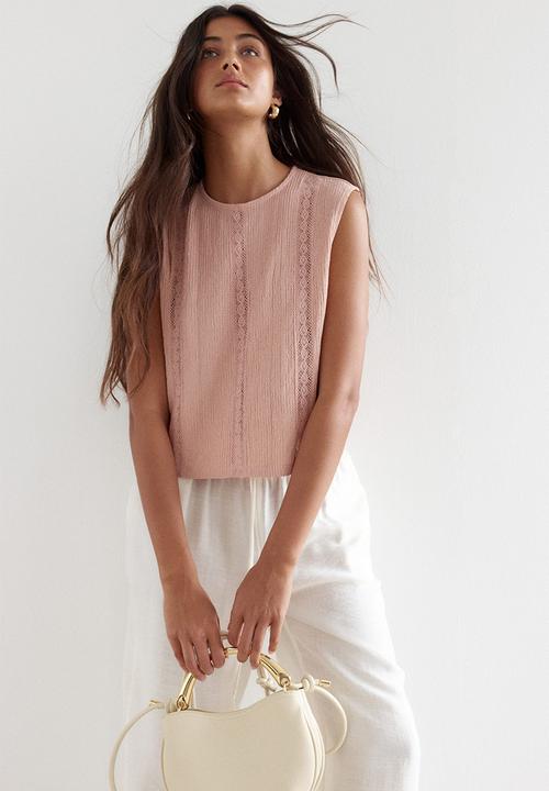H&M - Crinkled lace-detail blouse - peach pink