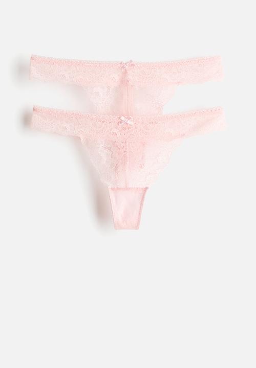 H&M - 2-Pack lace thong briefs - light pink