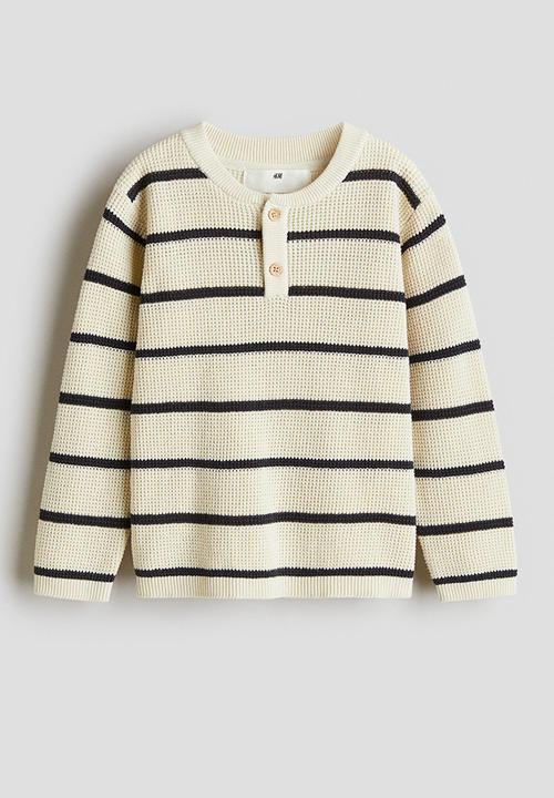 H&M - Waffle-knit henley jumper - cream & black striped