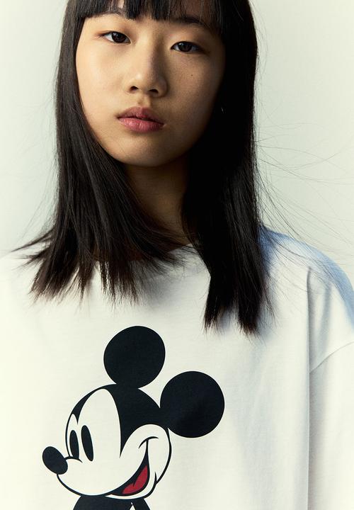 H&M - Printed cotton t-shirt - white/mickey mouse
