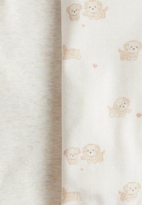 H&M - 2-Pack cotton wrapover bodysuits - light beige marl/dogs