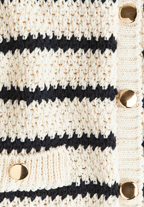 H&M - Crochet-look cardigan - light beige/striped 