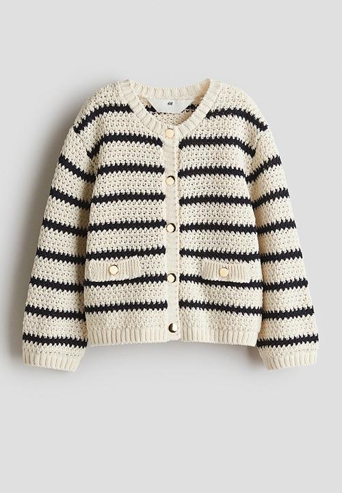 H&M - Crochet-look cardigan - light beige/striped 