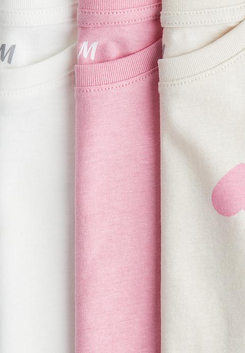 H&M - 3-Pack cotton tops - pink/hearts