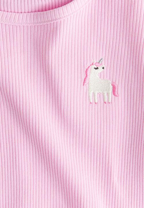 H&M - Embroidery-detail cotton top - pink/unicorn