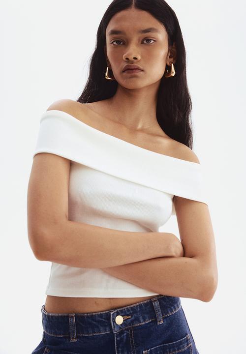 H&M - Rib-knit off-the-shoulder top - white