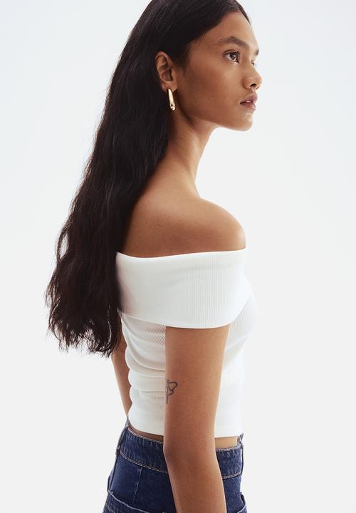H&M - Rib-knit off-the-shoulder top - white