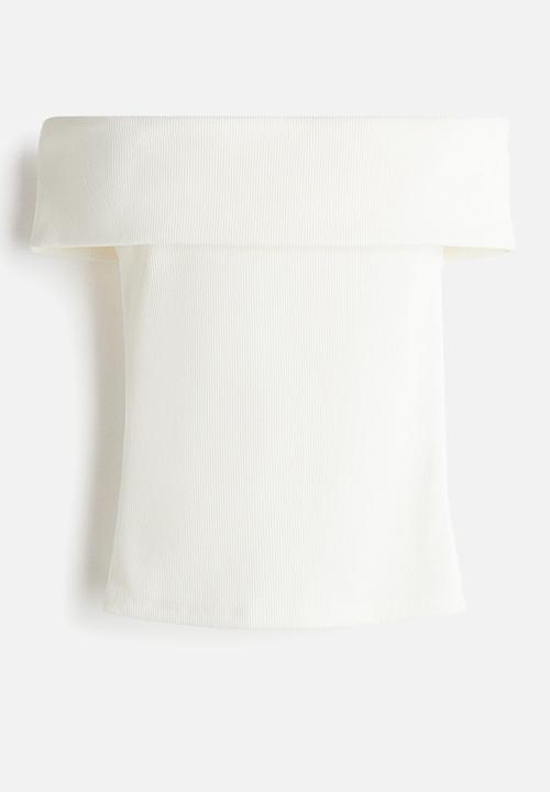 H&M - Rib-knit off-the-shoulder top - white