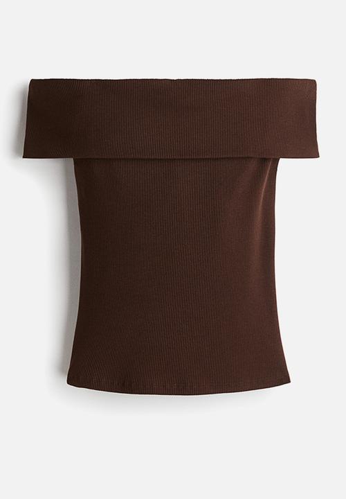 H&M - Rib-knit off-the-shoulder top - dark brown