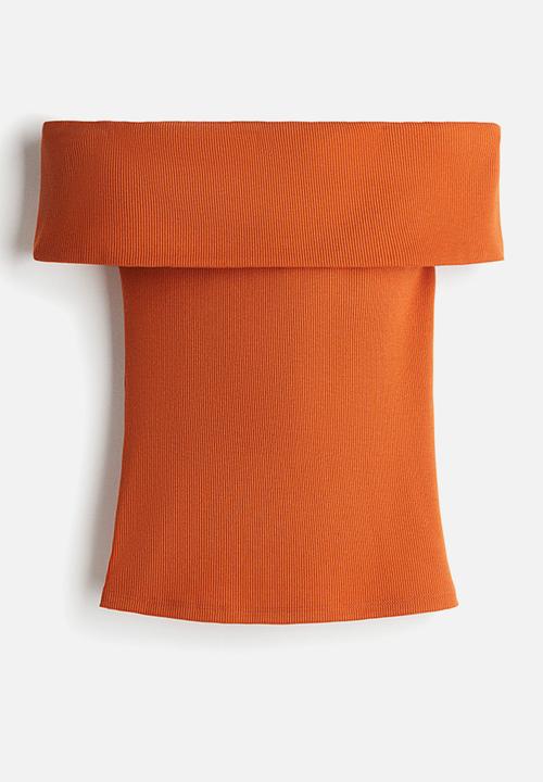 H&M - Rib-knit off-the-shoulder top - orange