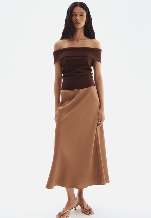 H&M - Rib-knit off-the-shoulder top - dark brown