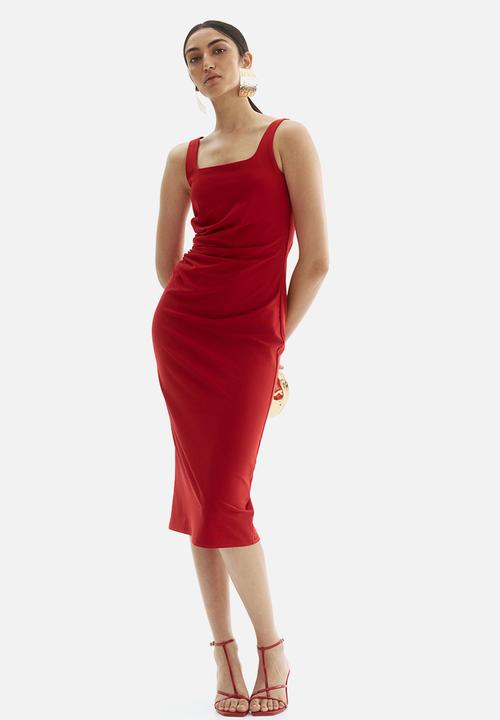 Draped midi dress - bright red - 1300645002