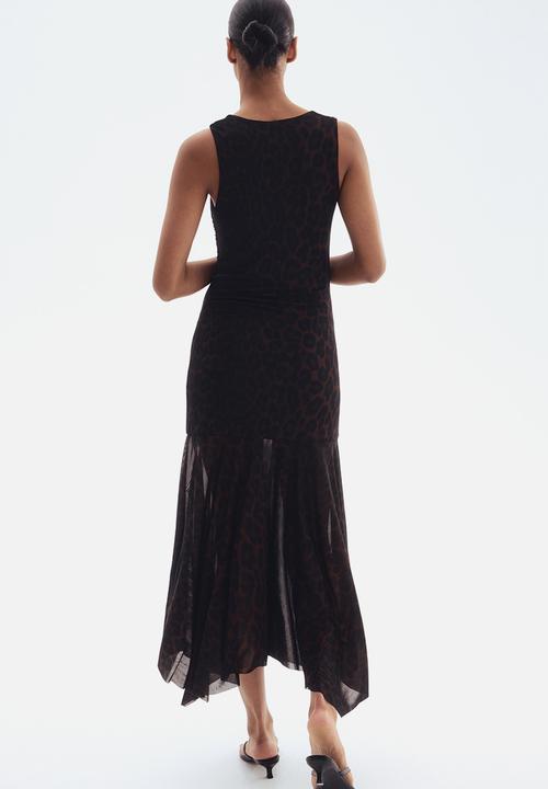 H&M - Draped mesh dress - dark brown leopard print