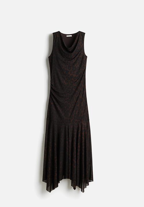 H&M - Draped mesh dress - dark brown leopard print