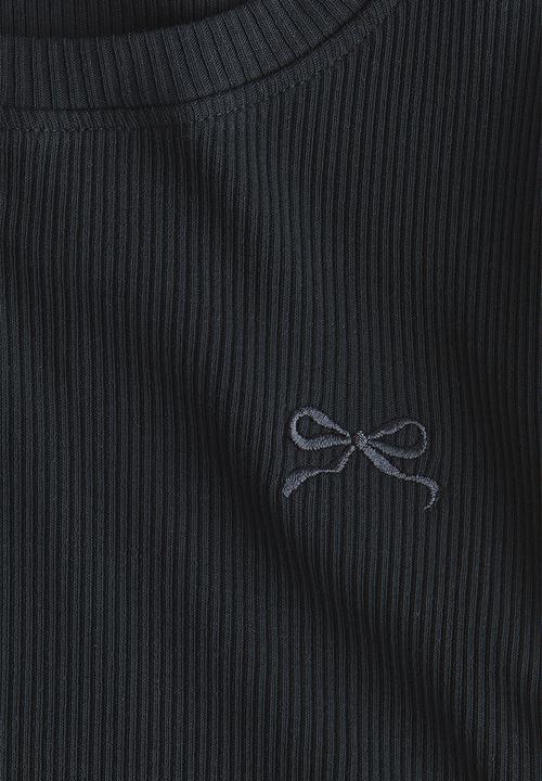 H&M - Ribbed flutter-sleeved top - dark grey