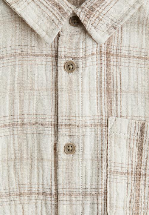 H&M - Cotton muslin shirt - light beige/checked 