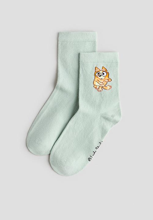 H&M - 5 pack patterned socks - mint green bluey