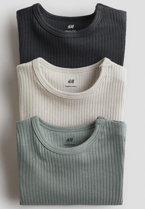 H&M - 3 pack ribbed bodysuits - dusty green & dark grey