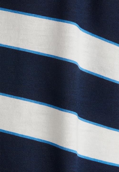 H&M - Printed cotton t-shirt - navy blue & white striped