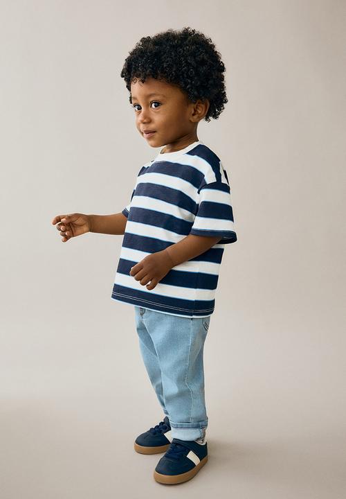 H&M - Printed cotton t-shirt - navy blue & white striped