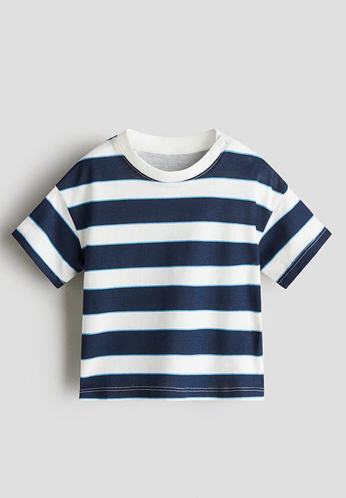 H&M - Printed cotton t-shirt - navy blue & white striped