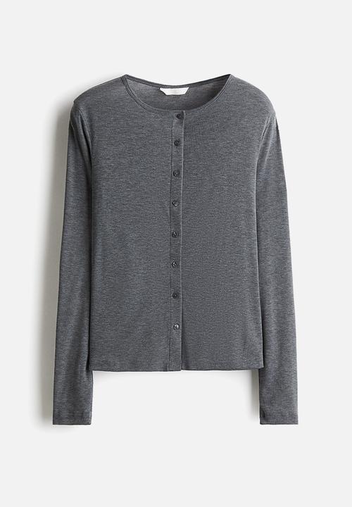H&M - Fine-knit button-front top - grey