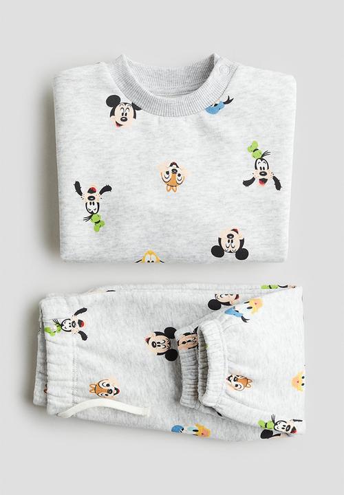 H&M - 2-Piece printed sweatshirt set - light grey mickey mouse