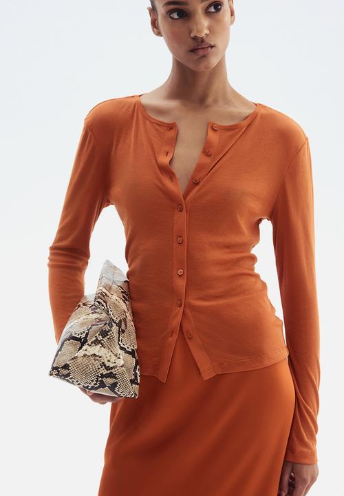 H&M - Fine-knit button-front top - orange