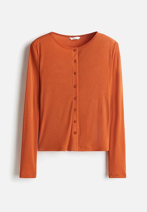 H&M - Fine-knit button-front top - orange