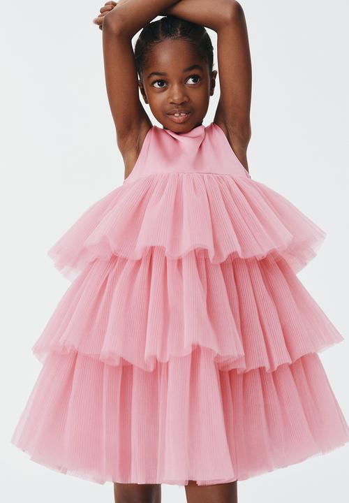 H&M - Tiered tulle-skirt dress - dark pink 