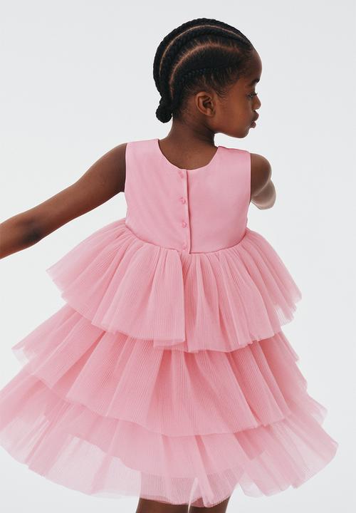 H&M - Tiered tulle-skirt dress - dark pink 