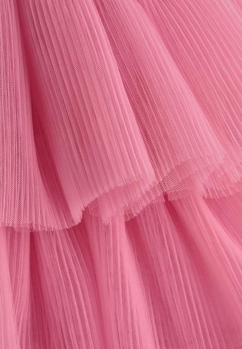 H&M - Tiered tulle-skirt dress - dark pink 