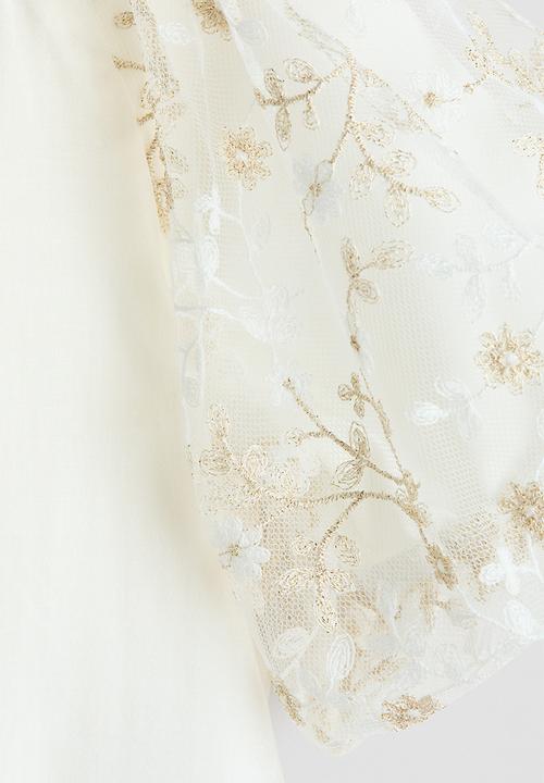 H&M - Puff-sleeved blouse - white/floral 