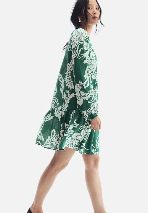H&M - Button-front tunic dress -green/patterned
