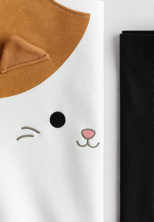 H&M - 2-Piece sweatshirt and leggings set - white/cat